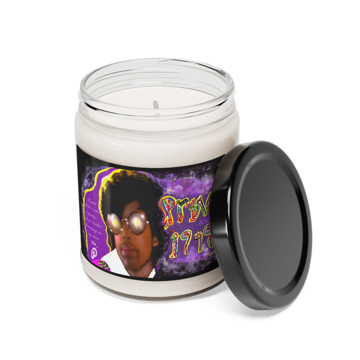1999 Prince -Scented Organic Soy Candle with Cotton wick glass jar with 3 scents cotton, white sage, lavender, orchid + sea salt vegan