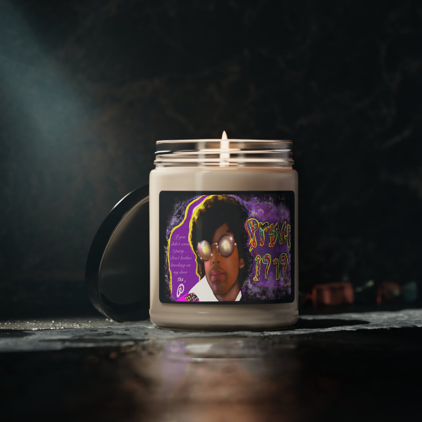 1999 Prince -Scented Organic Soy Candle with Cotton wick glass jar with 3 scents cotton, white sage, lavender, orchid + sea salt vegan