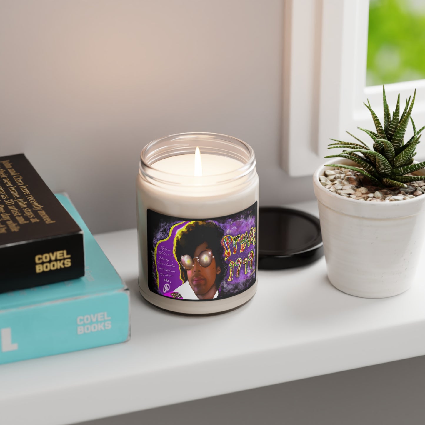 1999 Prince -Scented Organic Soy Candle with Cotton wick glass jar with 3 scents cotton, white sage, lavender, orchid + sea salt vegan