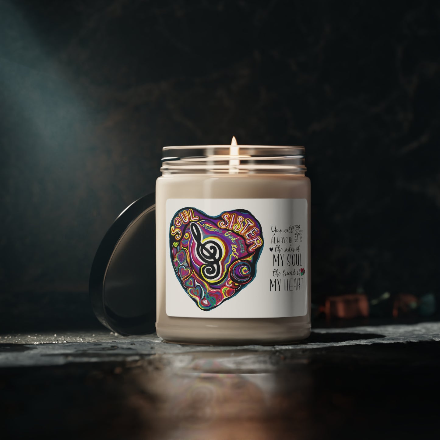 Soul Sister --Scented Organic Soy Candle with Cotton wick glass jar with 3 scents cotton, white sage, lavender, orchid + sea salt - siste