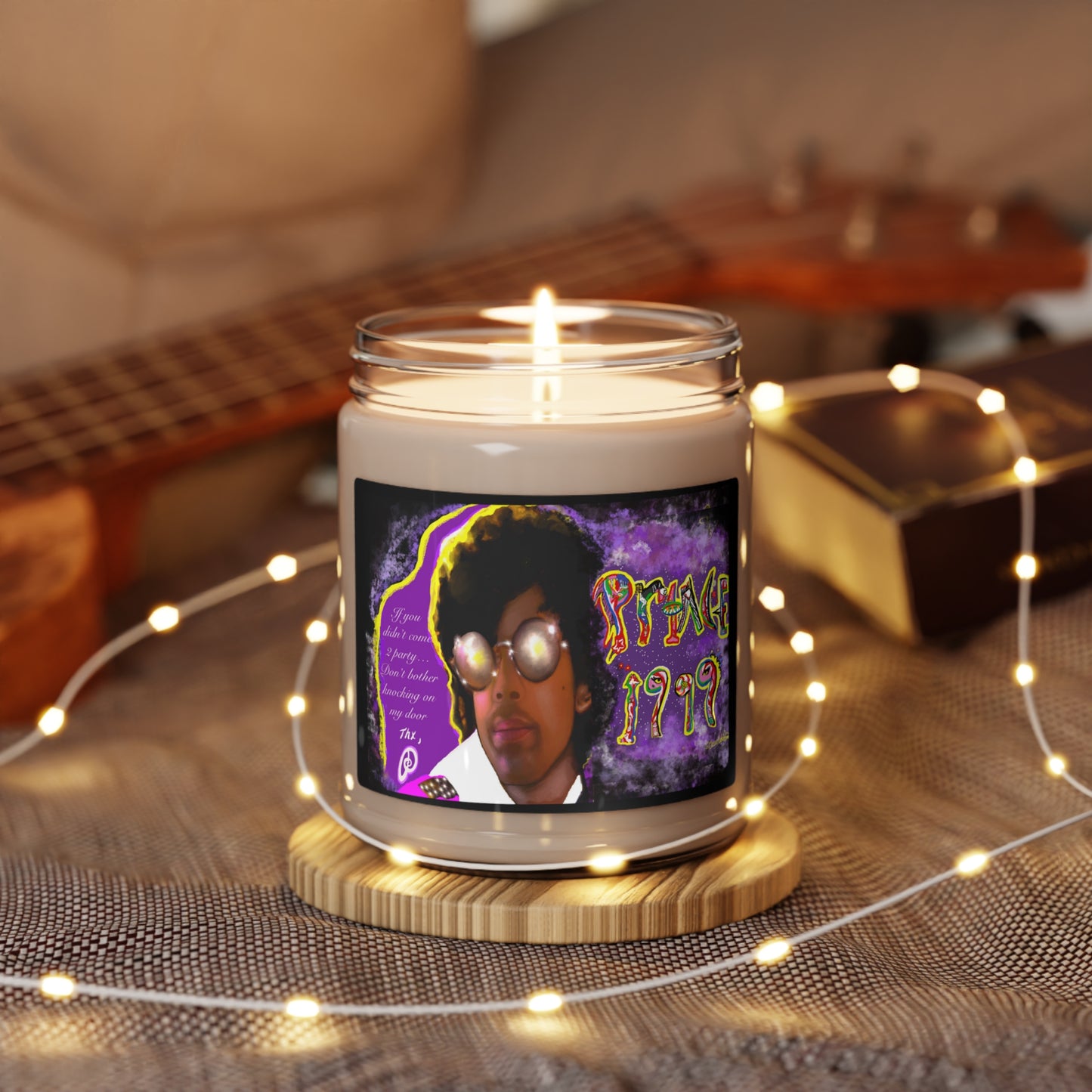 1999 Prince -Scented Organic Soy Candle with Cotton wick glass jar with 3 scents cotton, white sage, lavender, orchid + sea salt vegan