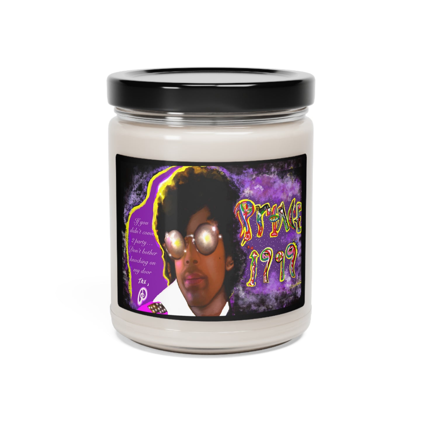 1999 Prince -Scented Organic Soy Candle with Cotton wick glass jar with 3 scents cotton, white sage, lavender, orchid + sea salt vegan