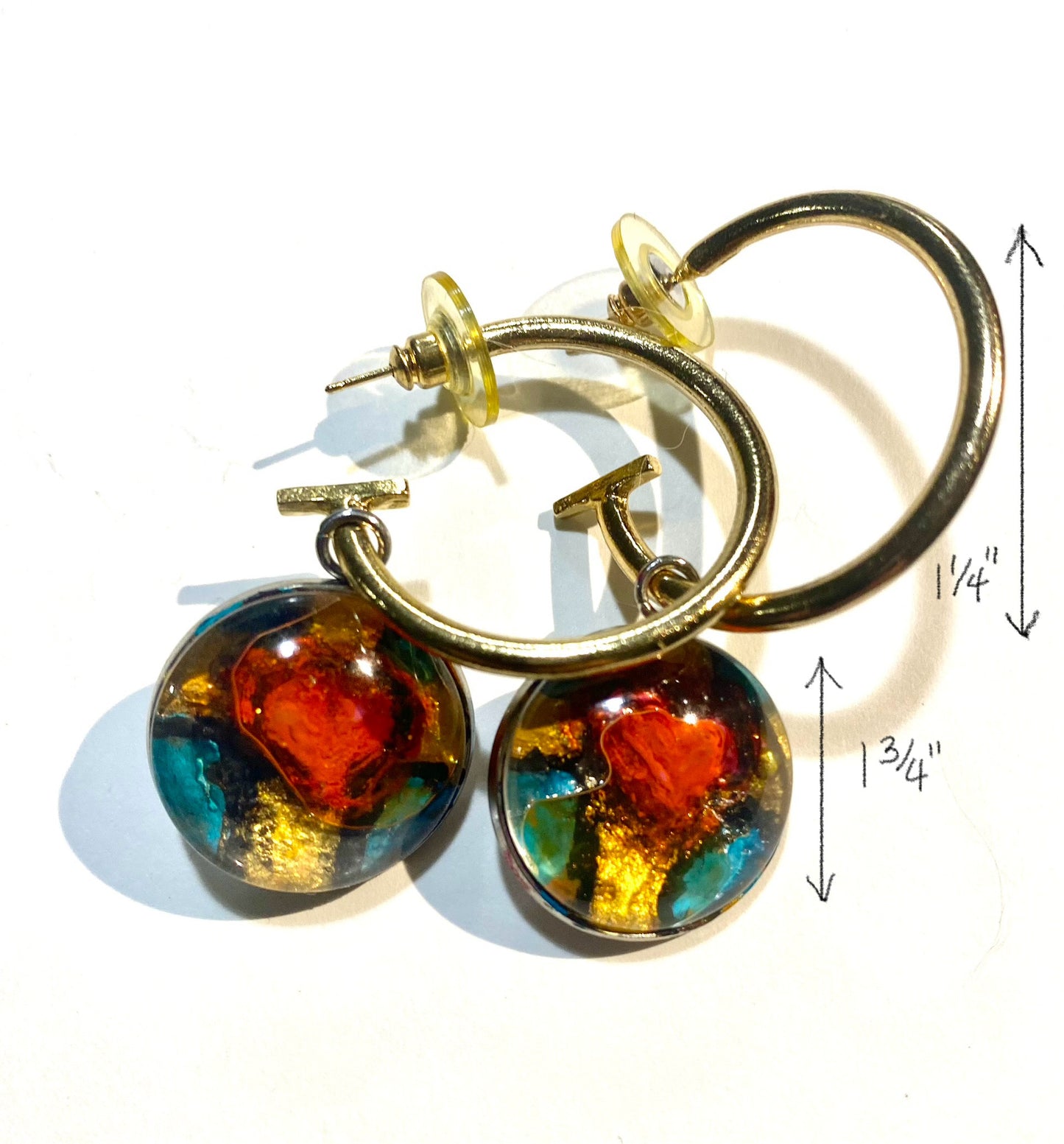 Handpainted Cross/Heart Gold Earrings