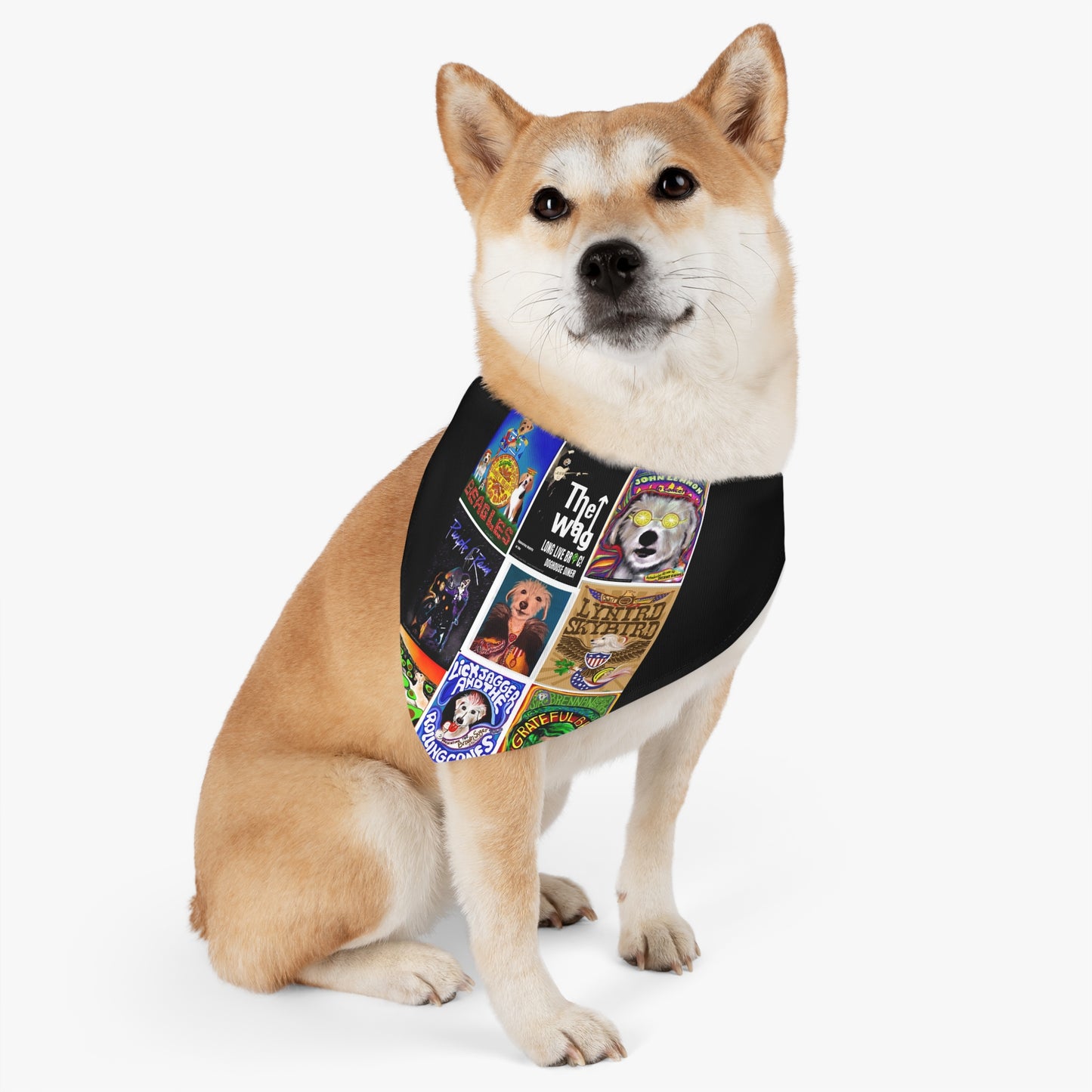 Sir Brennan Rock and roll Collage - Pet - Dog - Cat - Bandana Collar - Dog bandanas - Cat Bandanas - Custom pet bandanas - Beatles - stones - who