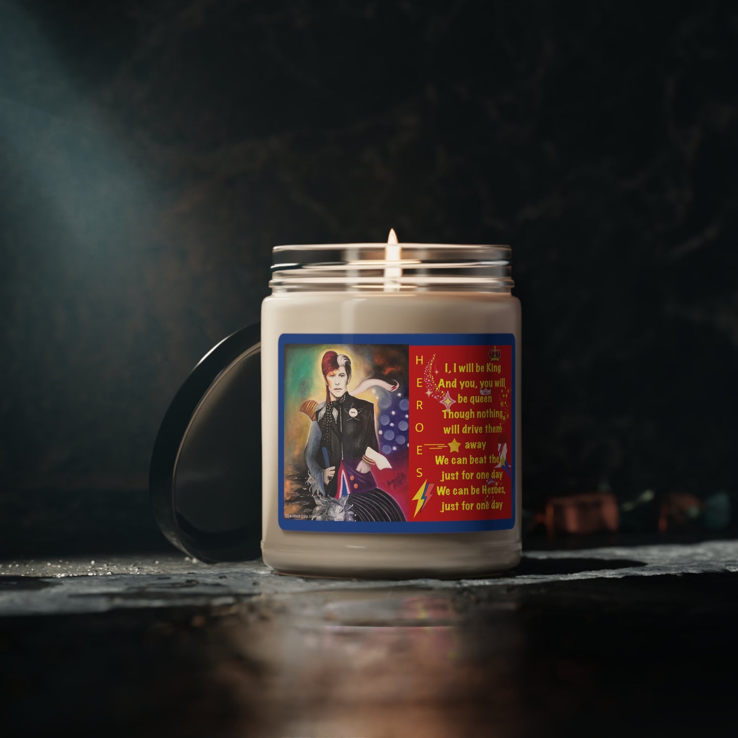 David Bowie -Scented Organic Soy Candle with Cotton wick glass jar with 3 scents cotton, white sage, lavender, orchid + sea salt vegan