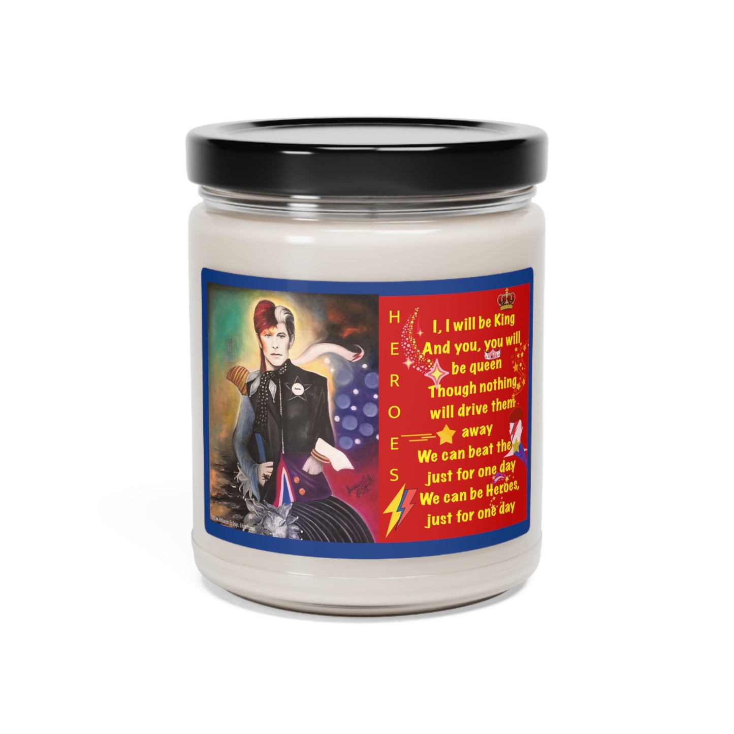 David Bowie -Scented Organic Soy Candle with Cotton wick glass jar with 3 scents cotton, white sage, lavender, orchid + sea salt vegan