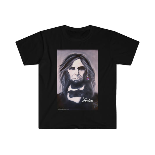 Freedom script - Long haired Lincoln by SCP Unisex Softstyle T-Shirt