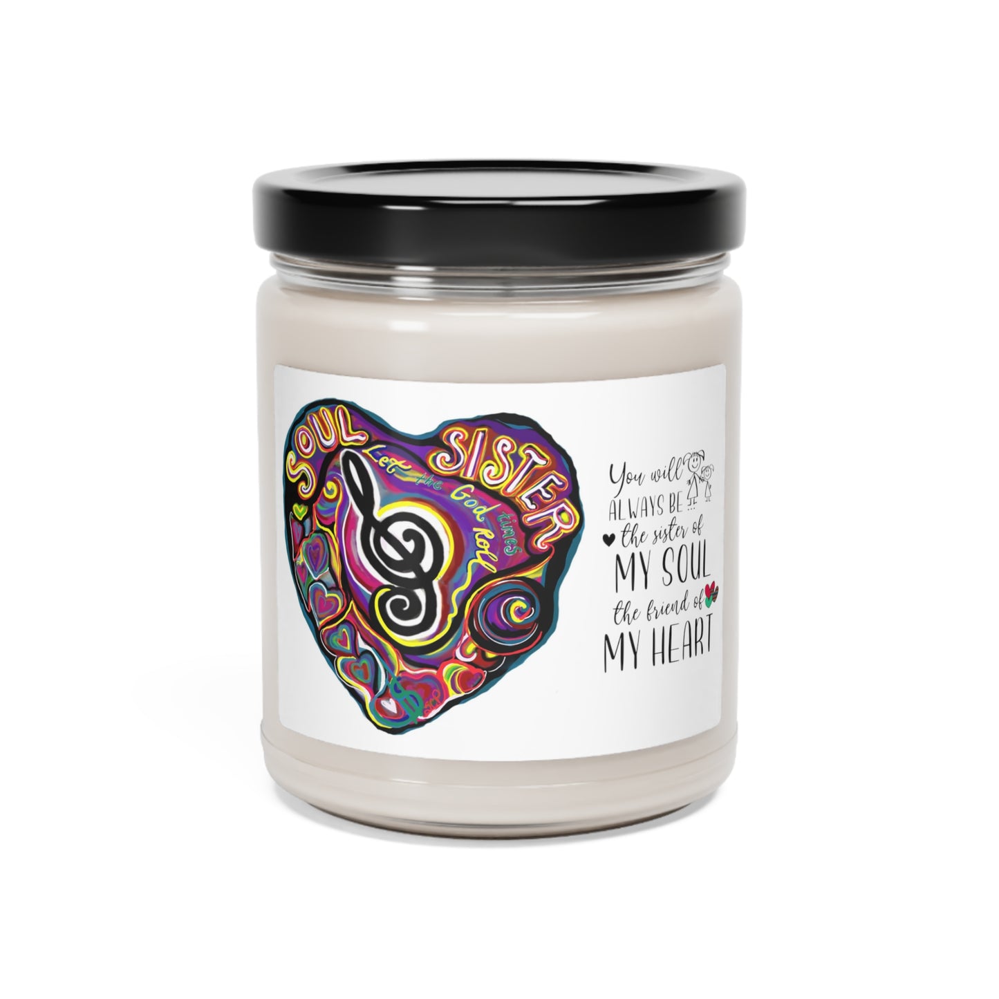 Soul Sister --Scented Organic Soy Candle with Cotton wick glass jar with 3 scents cotton, white sage, lavender, orchid + sea salt -  siste