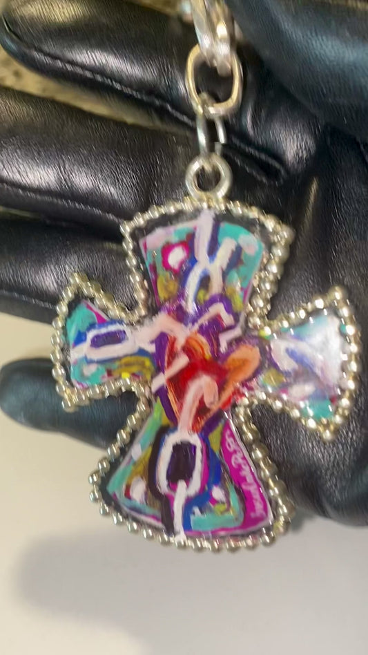 Large "Break the Chains" Cross on large chain - Handpainted